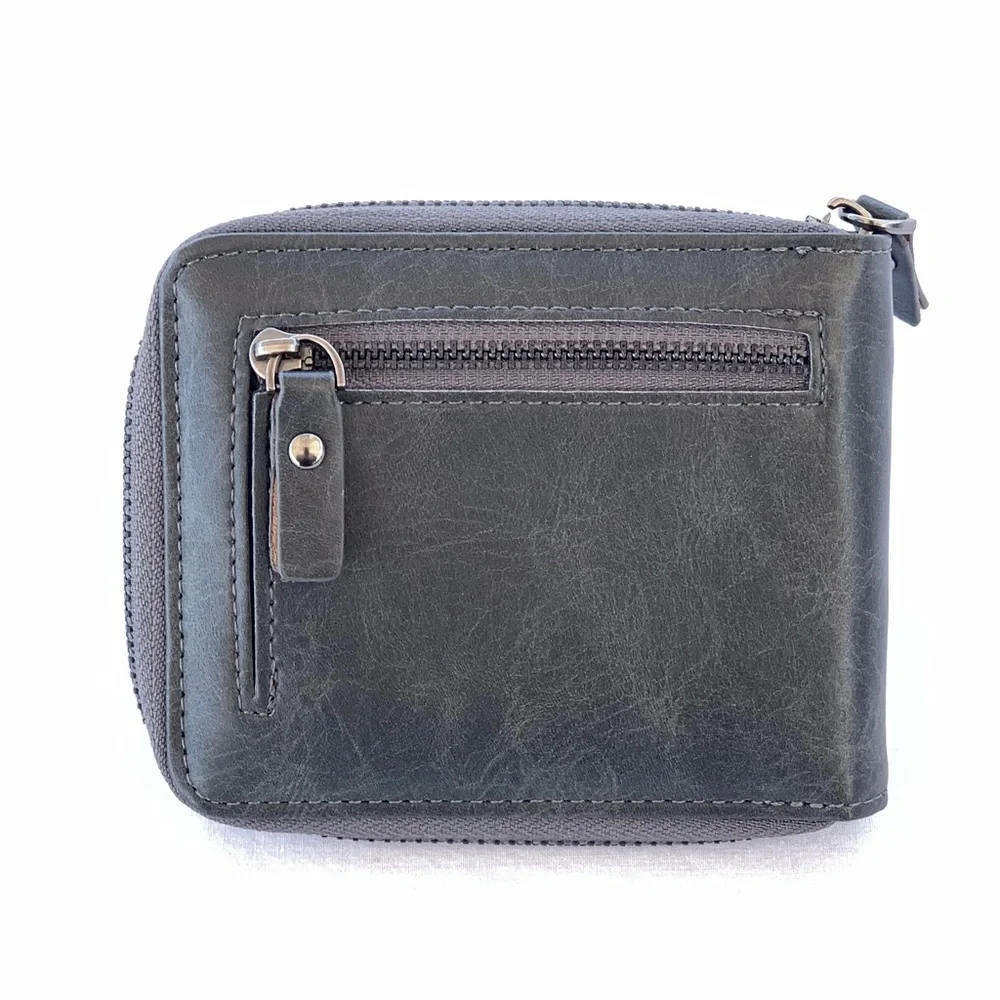 BAELLERRY Gray Bifold Zip Travel PU Leather Wallet with Removable ID Slide Case